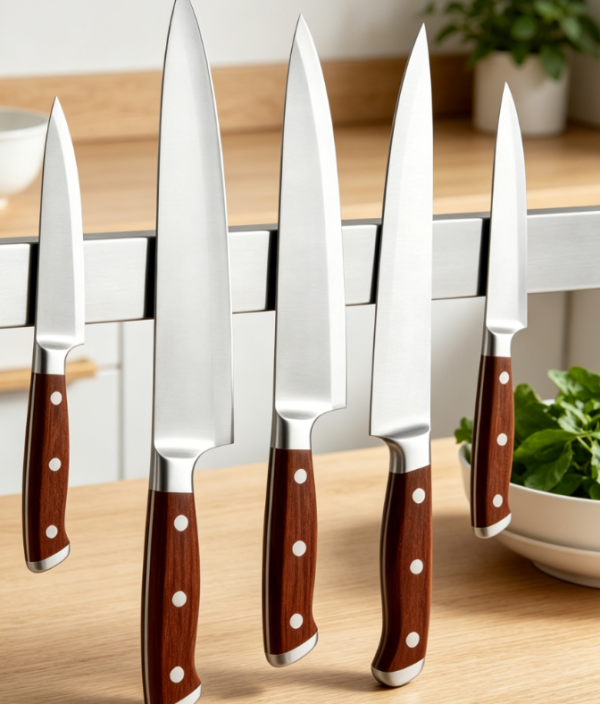 Double installation stainless steel magnetic knife holder with hooks